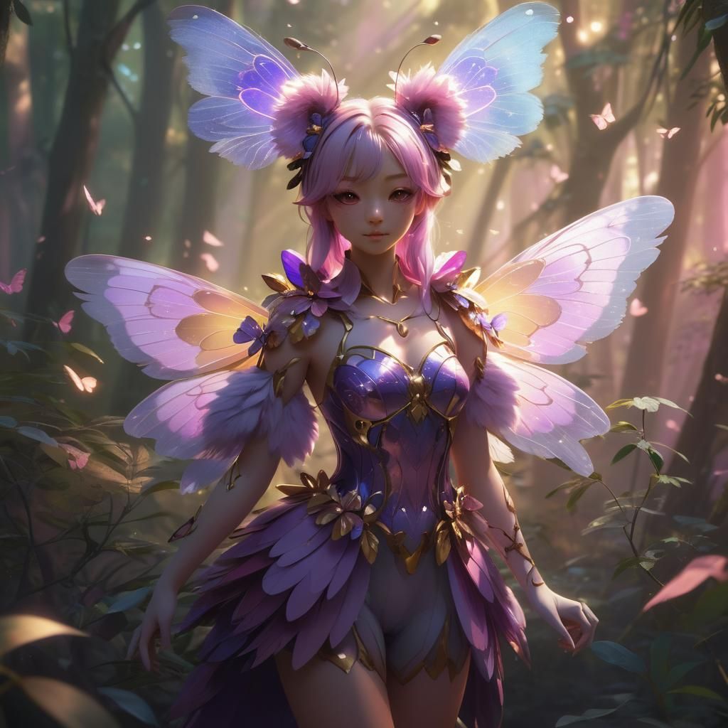 Anime Koala Girl with Butterfly Wings in 3D