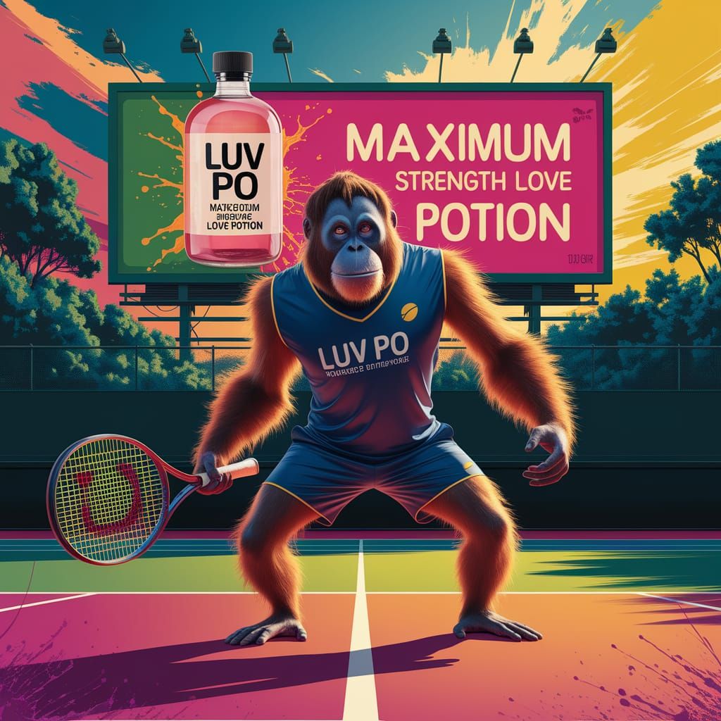 Orangutan Tennis Pro Promotes Luv Po Love Potion
