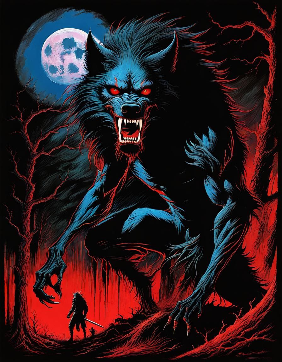 Oppressed Werewolf in Shadow, Expressionist Painting