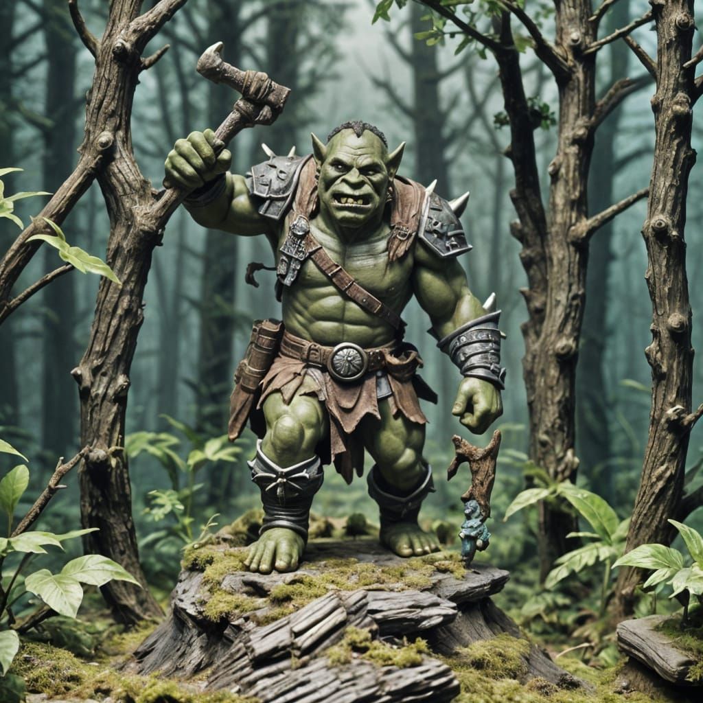 Orc Figurine in Forest Diorama