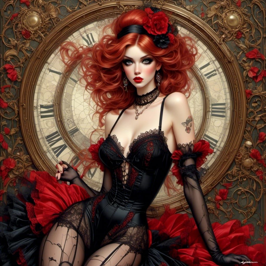 Parisian Dancer in Art Nouveau Punk Style