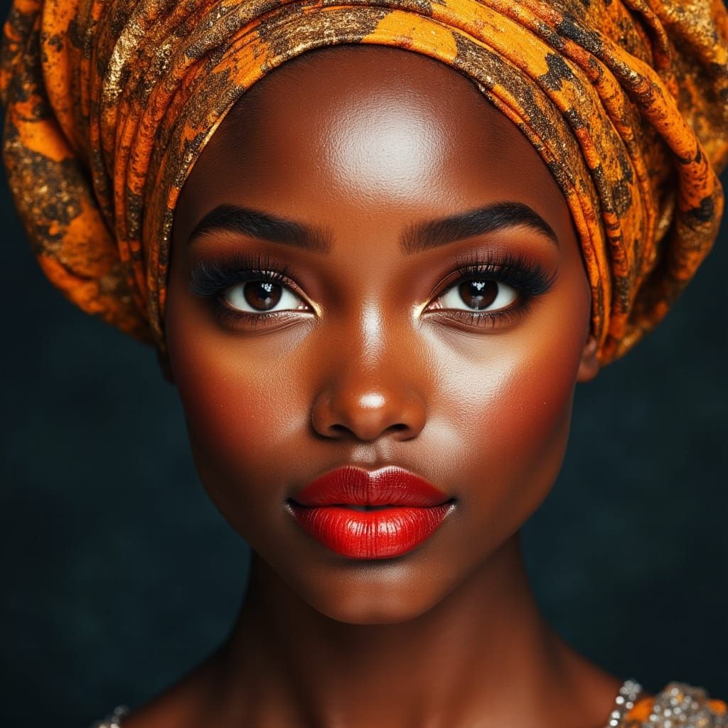 African Queen Portrait with Mesmerizing Eyes in Vogue Style