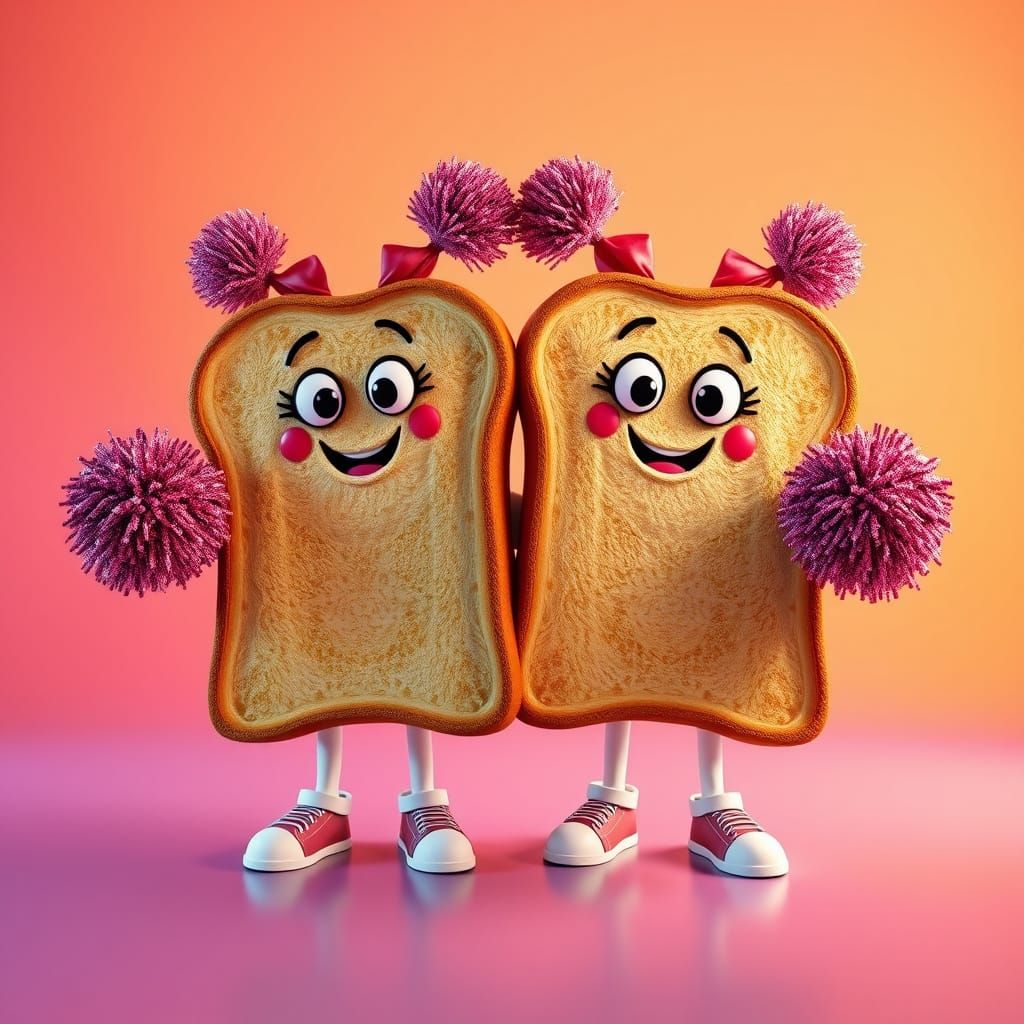 Animated Toast Cheerleaders in 3D Digital Art Style