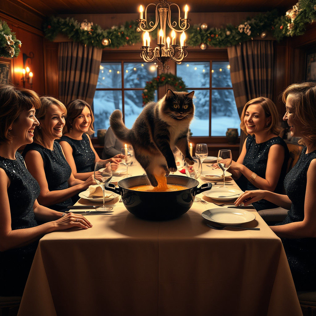 Cat in Soup: Cozy Swiss Christmas Scene
