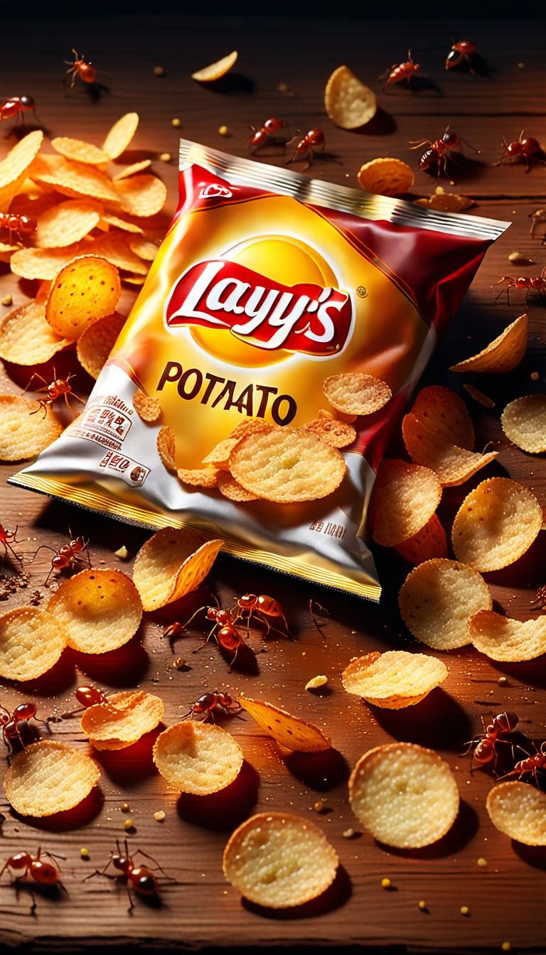 Hyper-Realistic Still Life with Ants and Chips