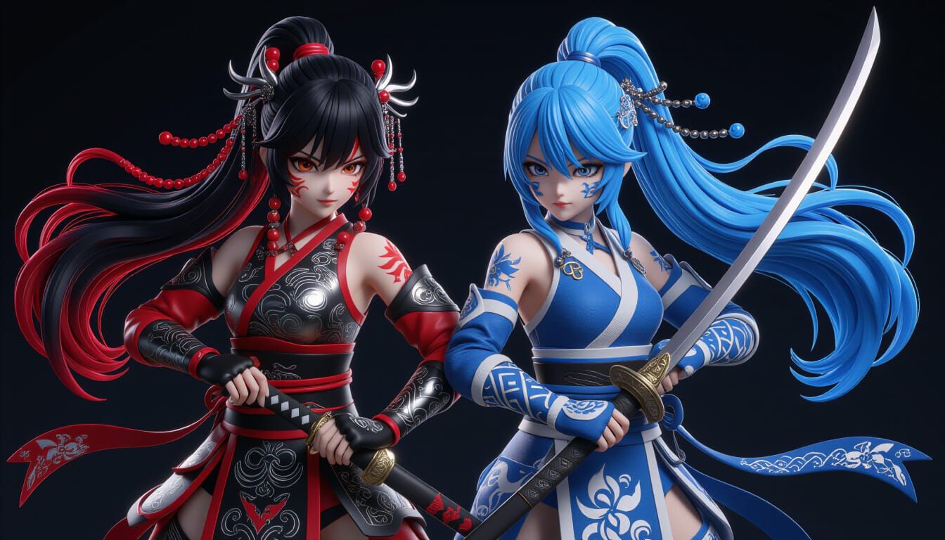 Anime Warrior Girls in Epic Dragon Battle