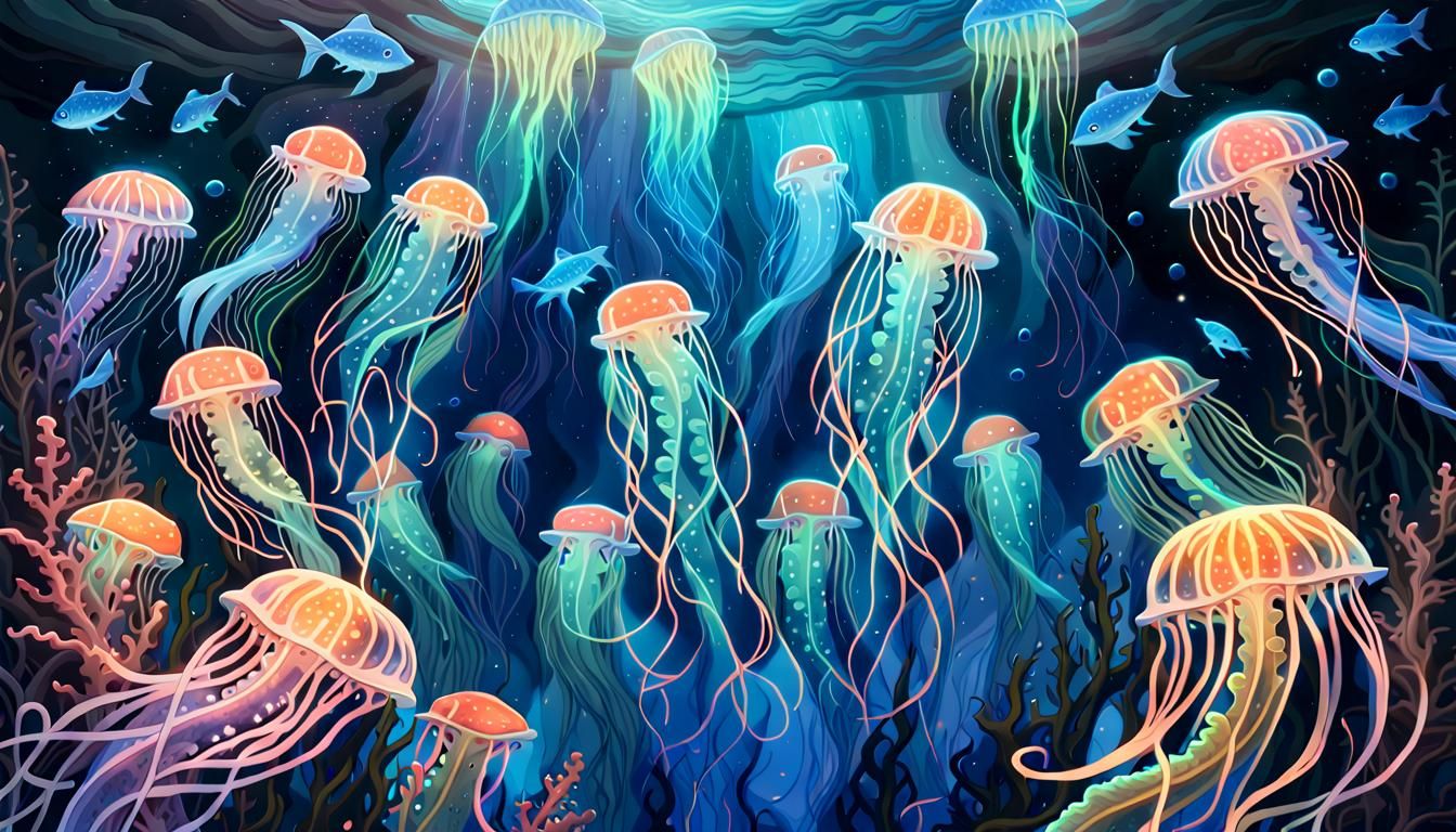 Bioluminescent Fish in Glowing Undersea Fantasy Art