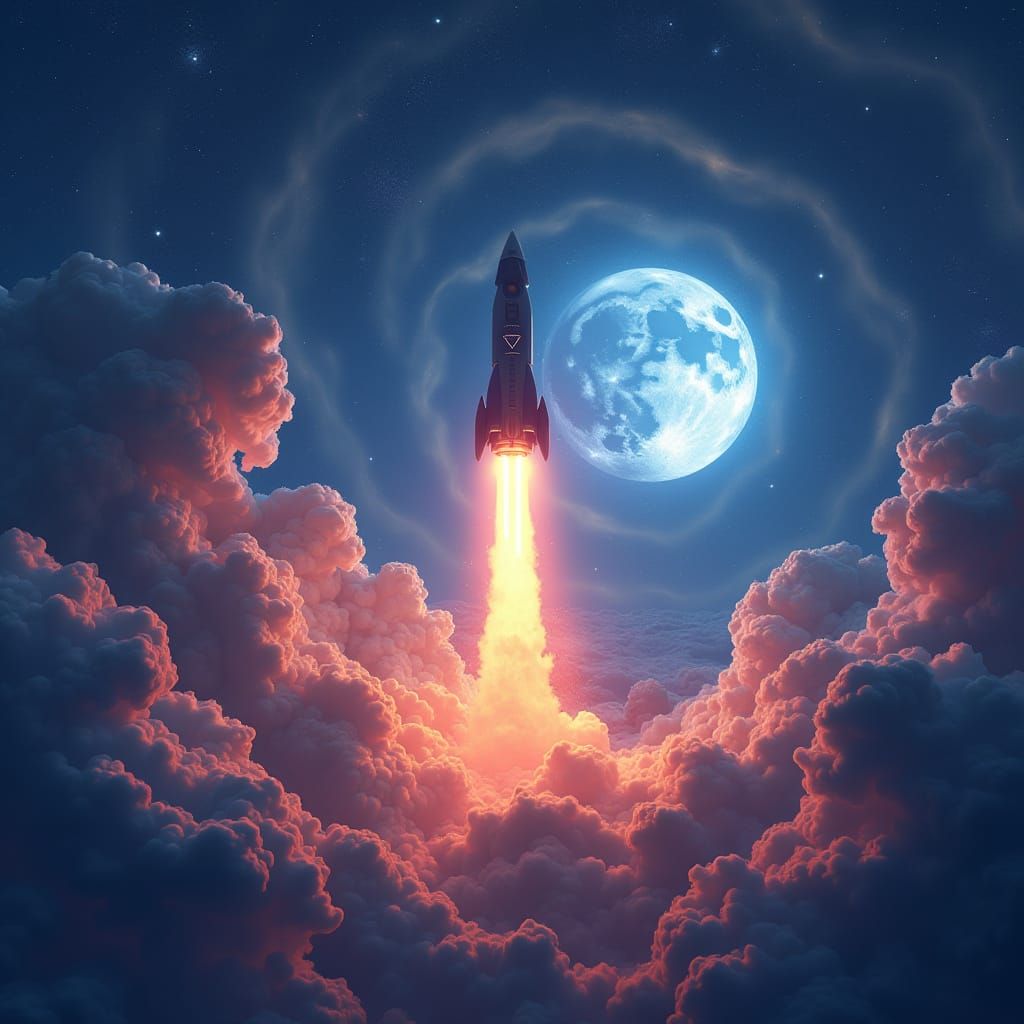 Glowing XRP Rocket Blasts Off into a Vibrant, Iridescent Gal...