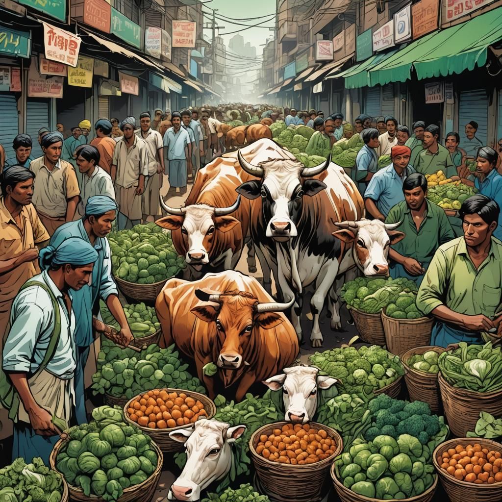 Cows Stealing Food, Comic Book Art Style