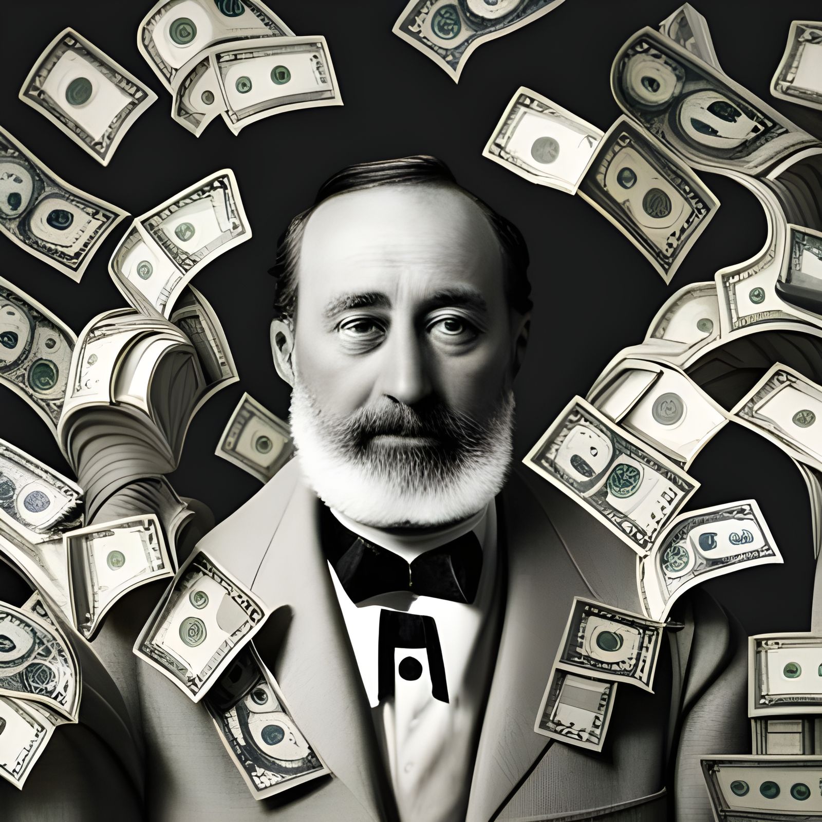 Happy Man Surrounded by Money in Impressionist Style