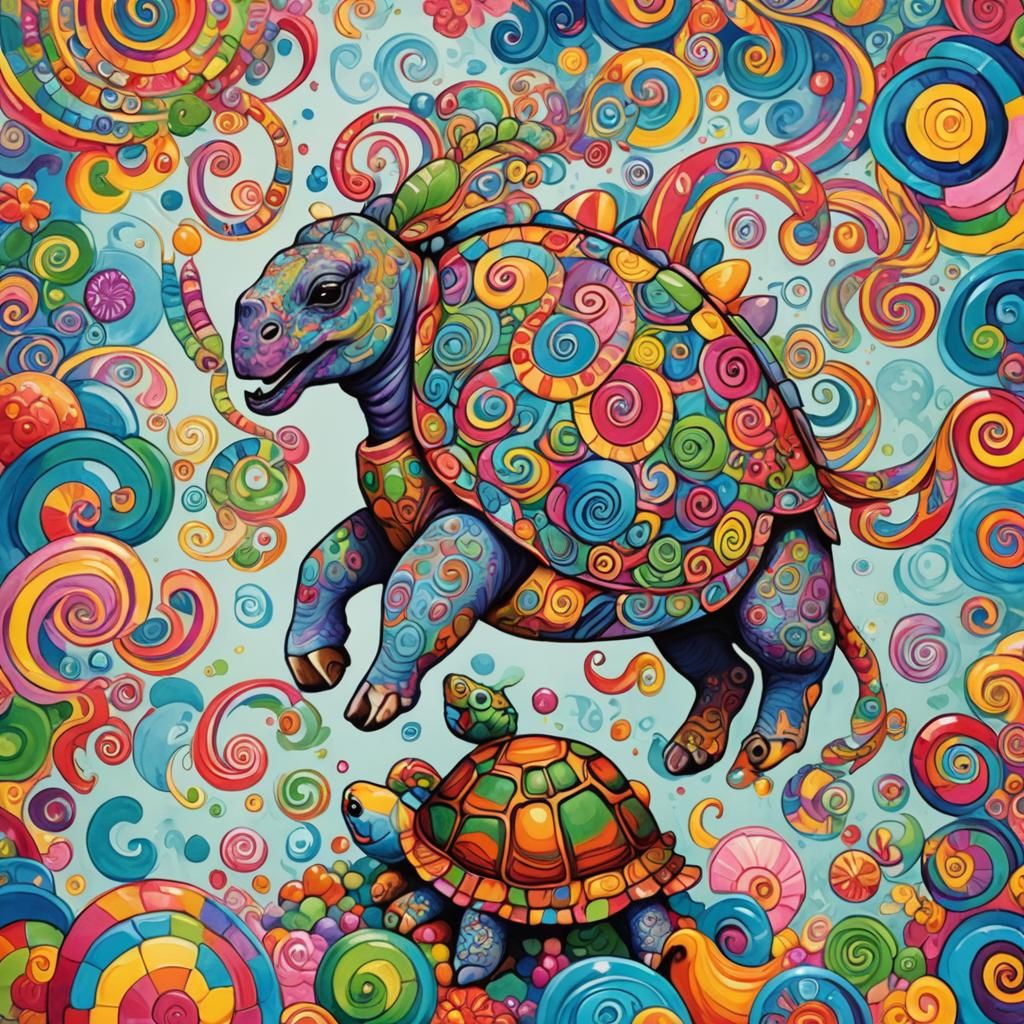 Six-Legged Horse with Turtle Head in Gouache