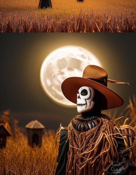 Scary Pumpkin Scarecrow in Abandoned Town