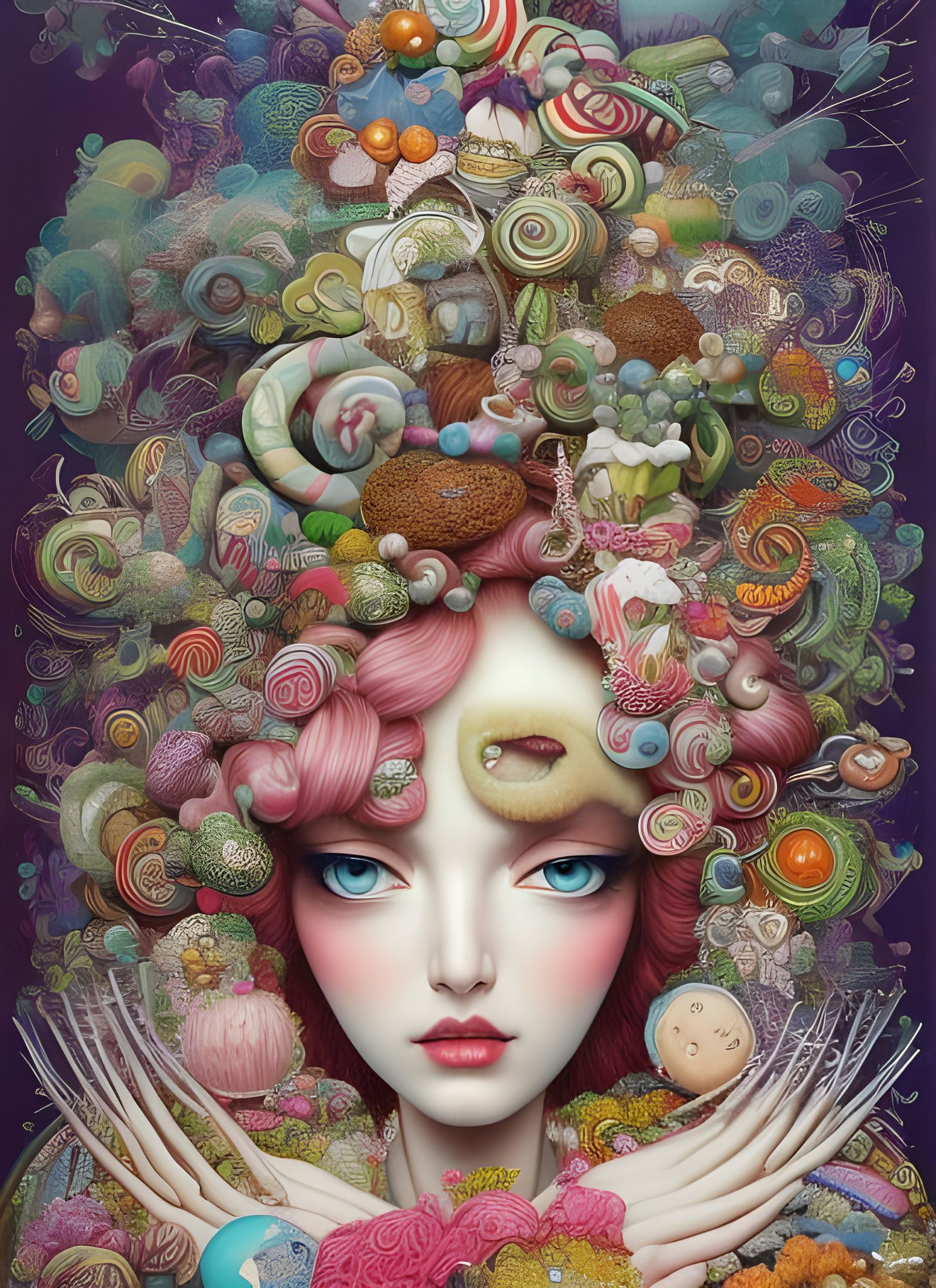 Goddess Covered in Sweets: Surrealist Illustration