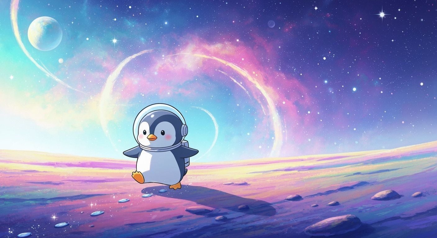Chibi Penguin Astronaut Waddling Through Cosmic Dreamscape