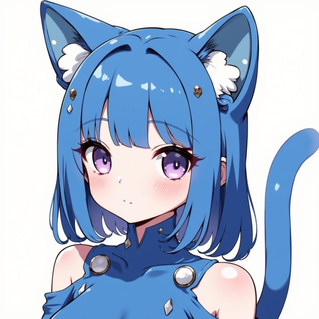 Cyberpunk Blue Catgirl in Elegant Neo Style