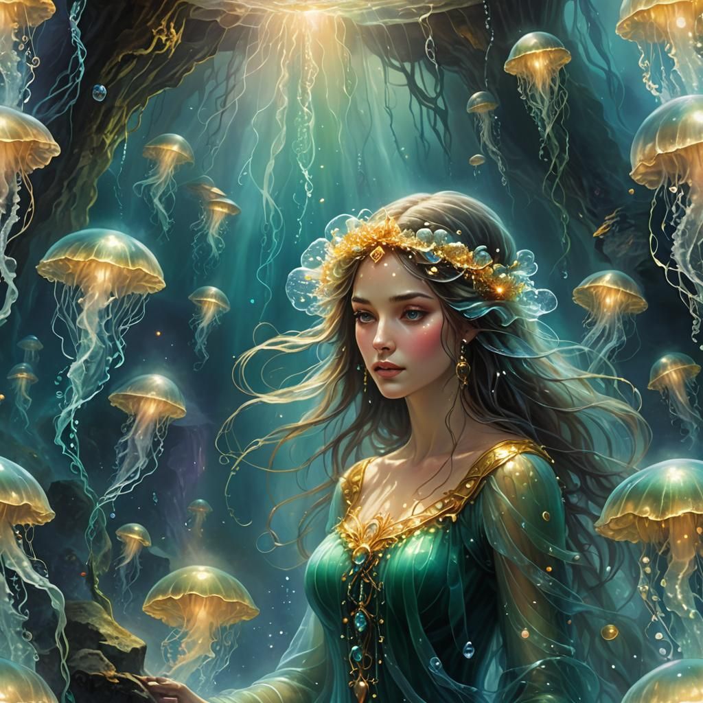 Ethereal Submerged Maiden in Iridescent Light