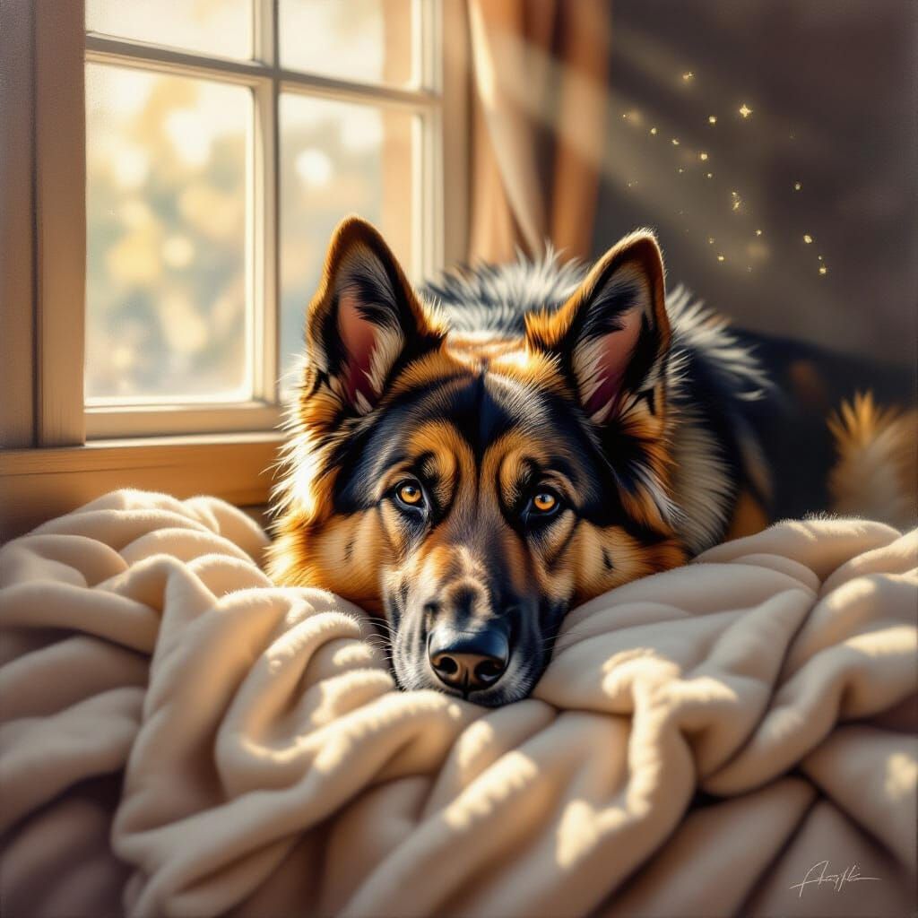 Loyal German Shepherd in Warm Sunlight
