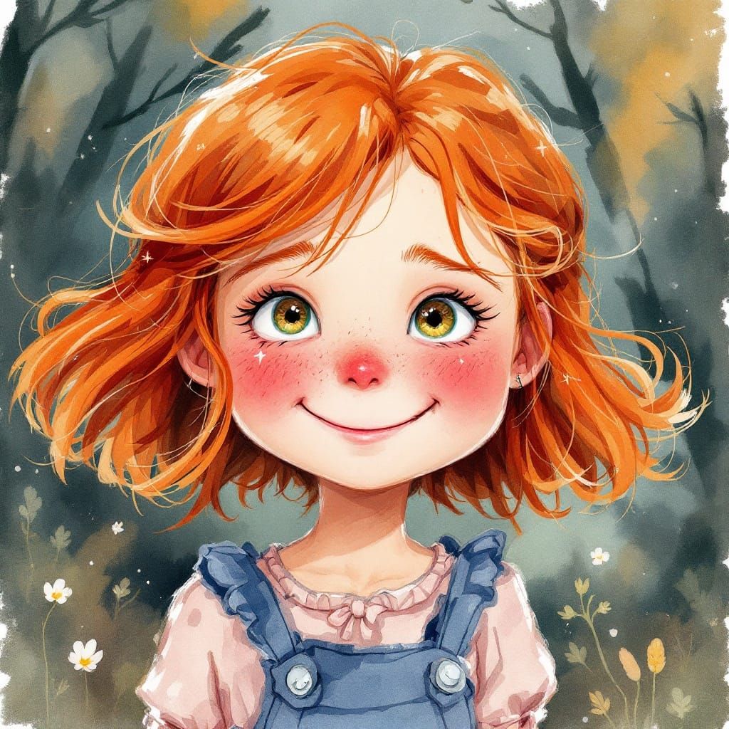 Whimsical Red-Haired Girl with Rosy Cheeks
