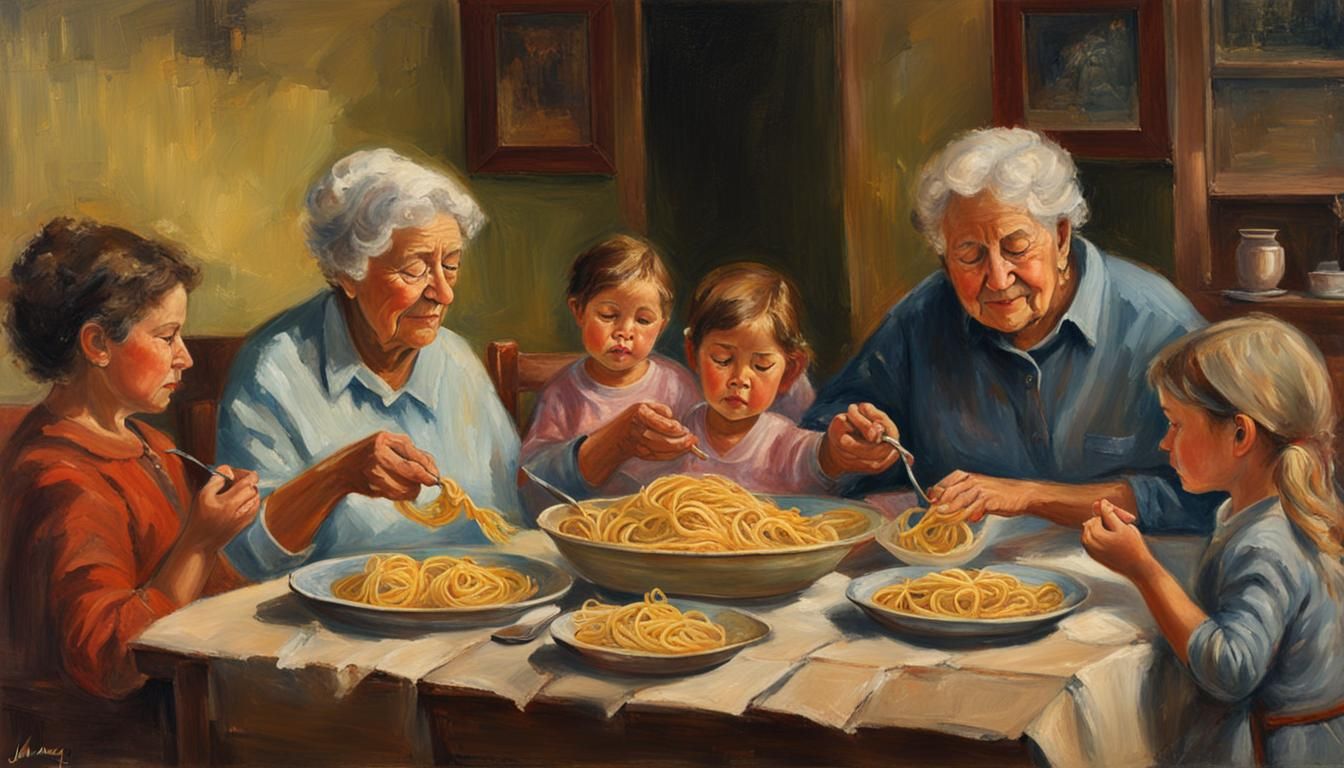 Nonna's Family Pasta Meal: An Oil Painting