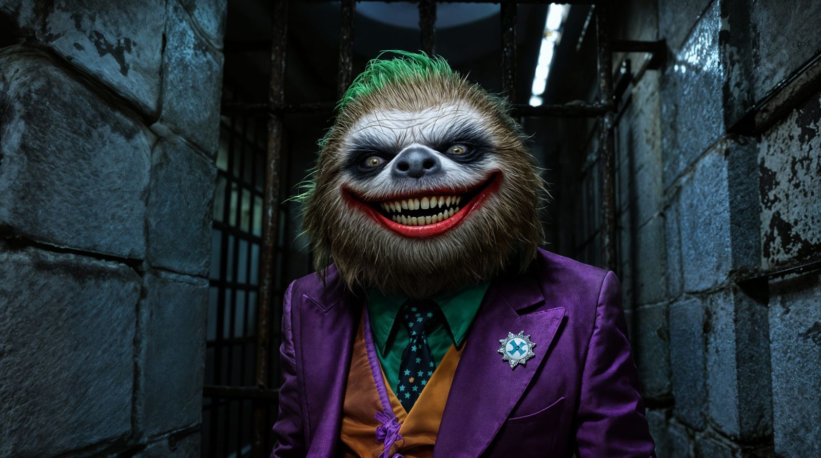Surreal Sloth Joker Unleashed in Prison Cell