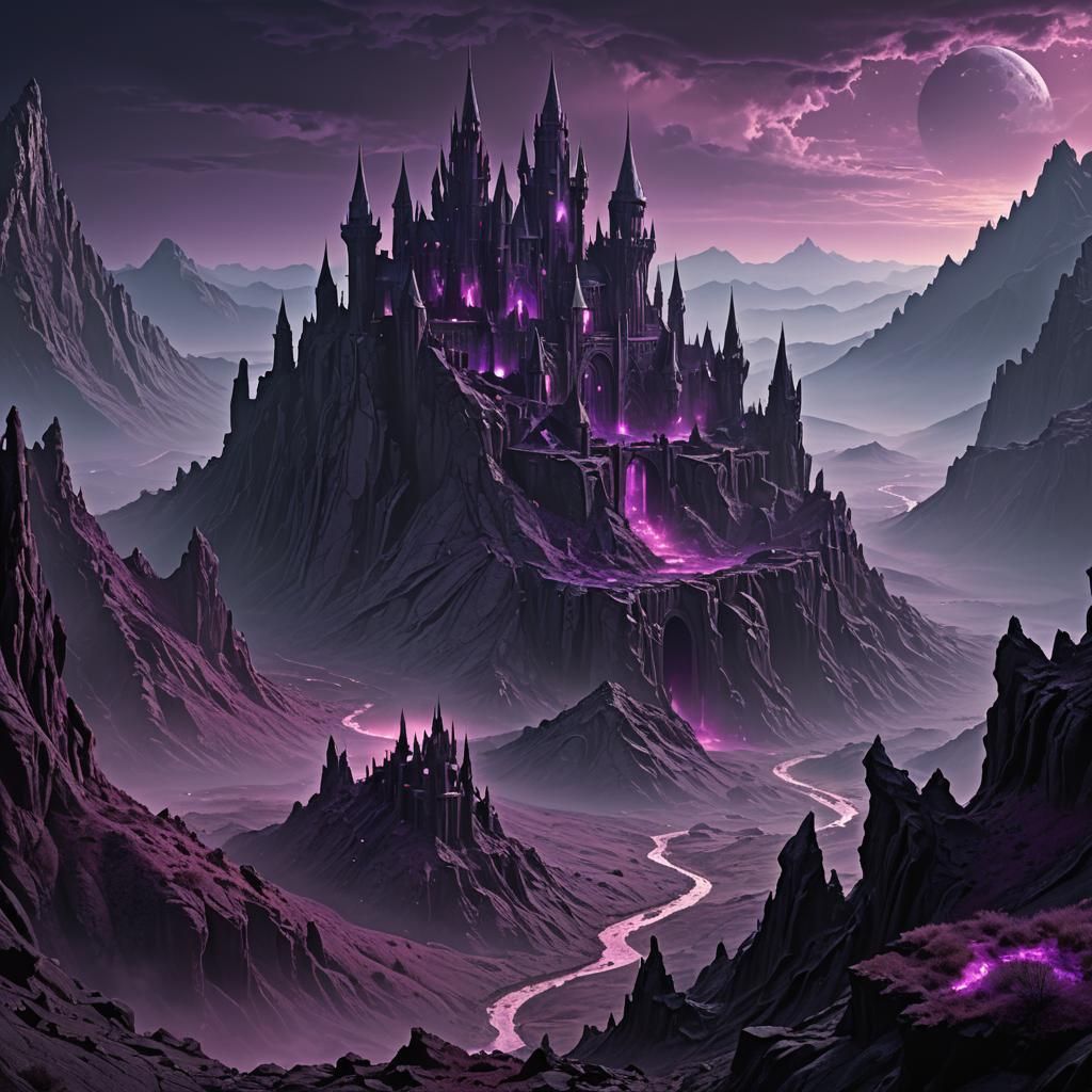Dark Fantasy Landscape with Alien Castle