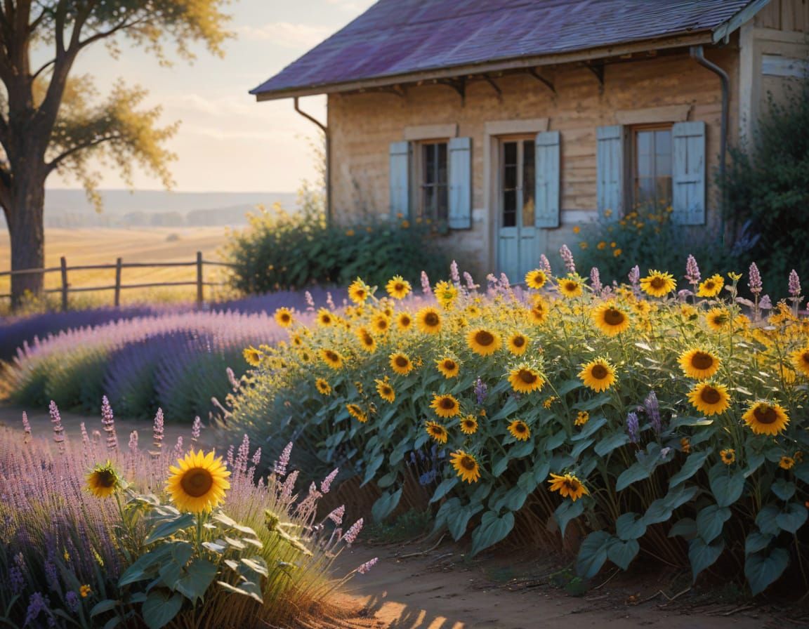 Impressionist Landscape of a Sunflower Farm in Soft Focus