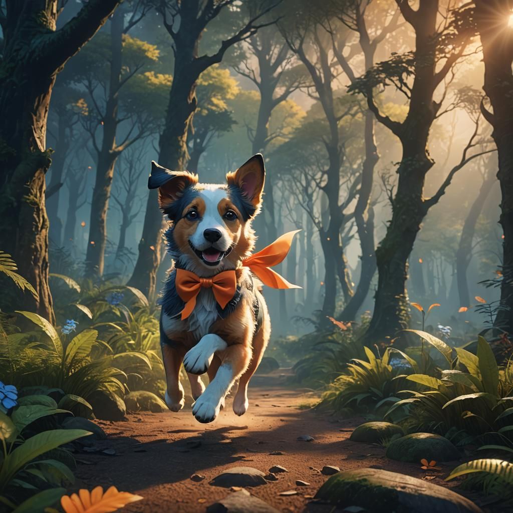 Anime Dog in Mystical Forest: Fantasy Concept Art