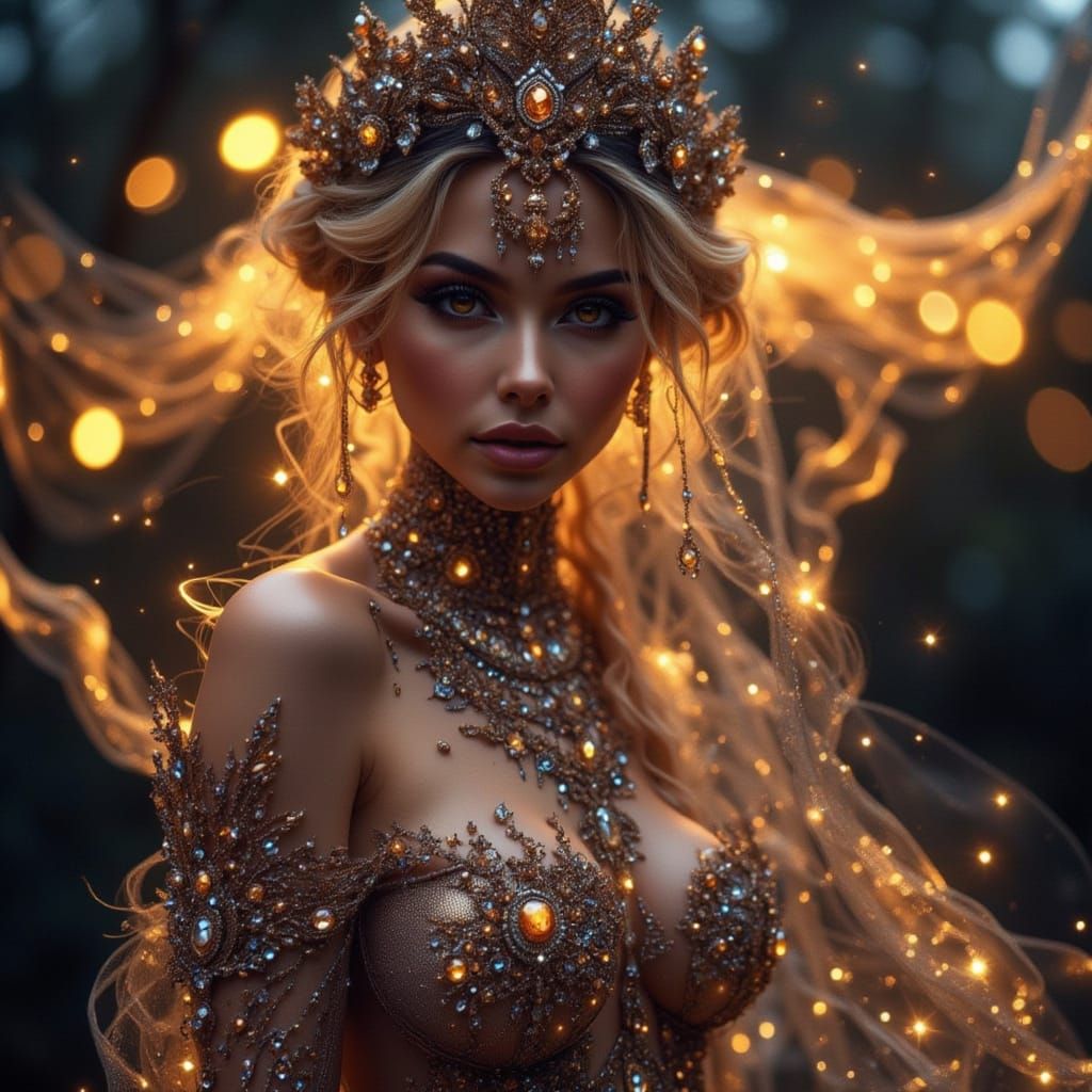 Enchanting Woman in Ethereal Gown with Jewels