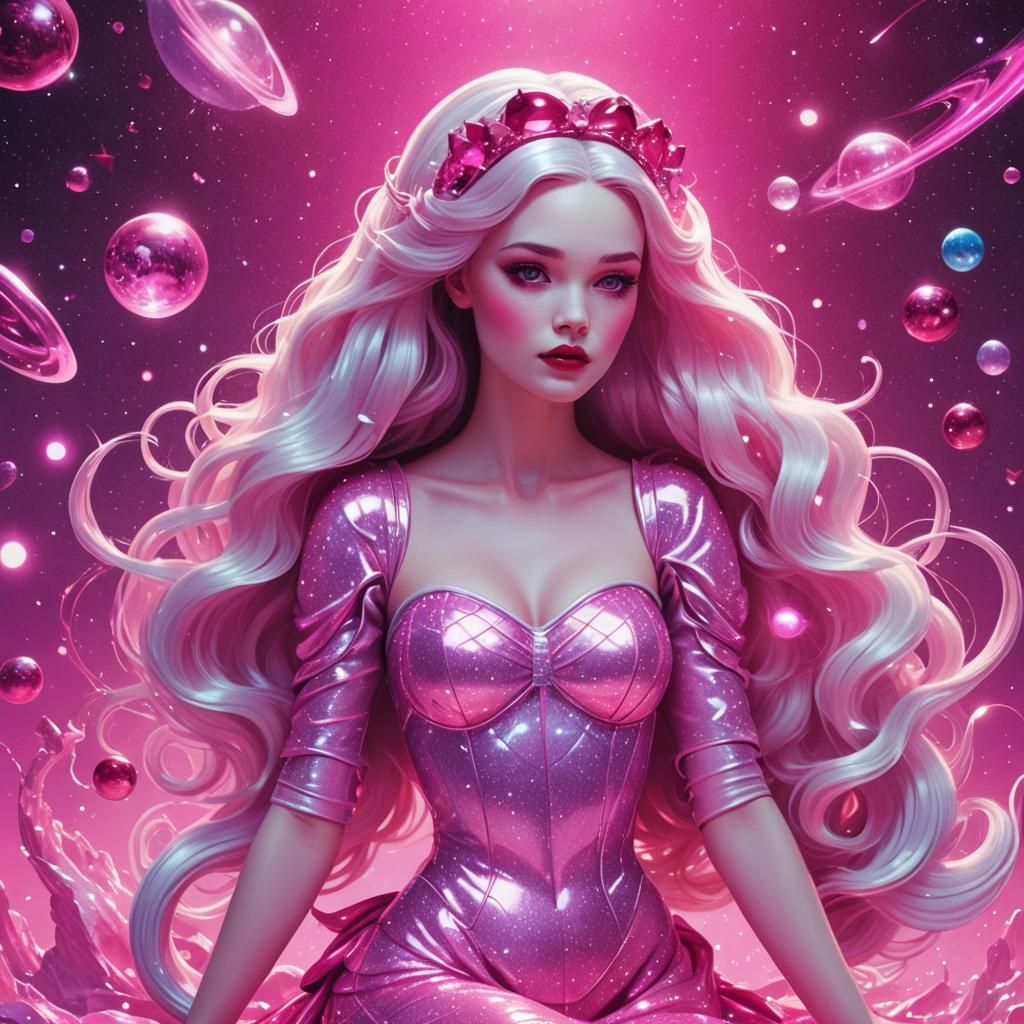 Snow White Space Mermaid in Synthwave Neon Style