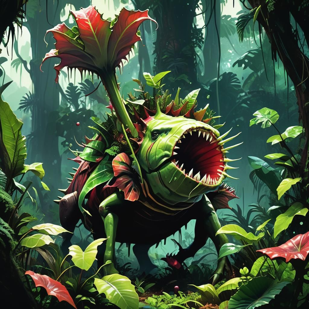 Giant Venus Flytrap Captures Rhinoceros: Concept Art