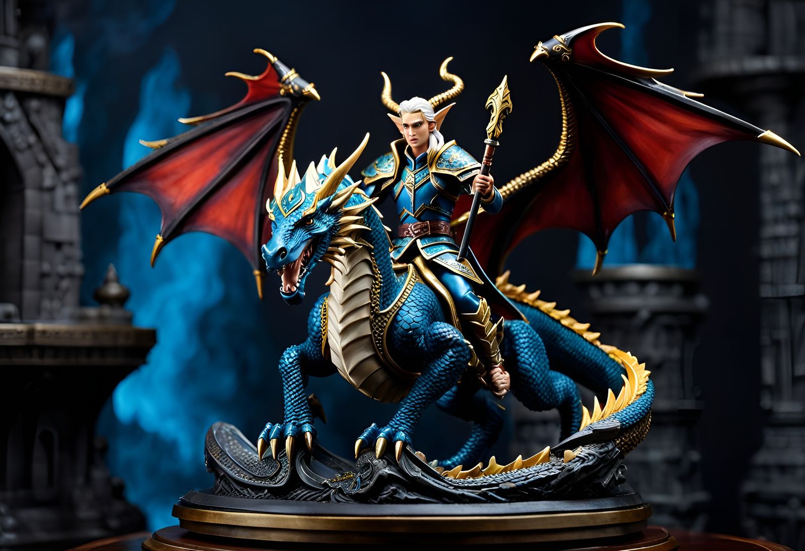 High Elf Prince on Battle Dragon Miniature Figurine