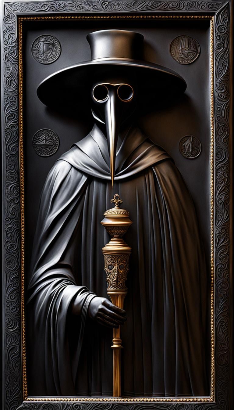 Plague Doctor Obsidian Bas Relief Torch