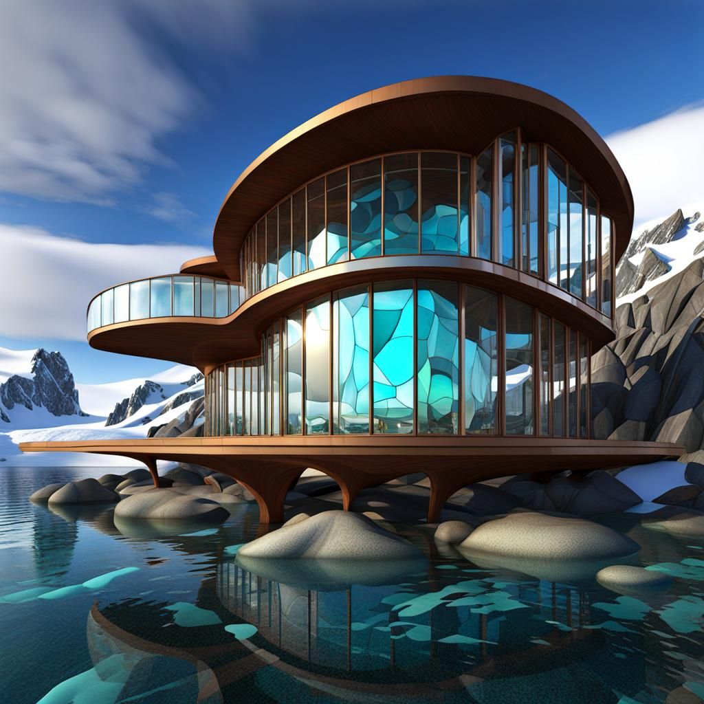 Surreal Antarctic Mansion Render in Futuristic Style