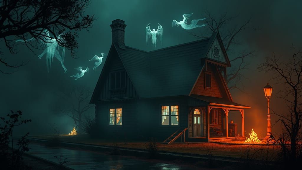 Ethereal Twilight Haunts a Dilapidated Cottage