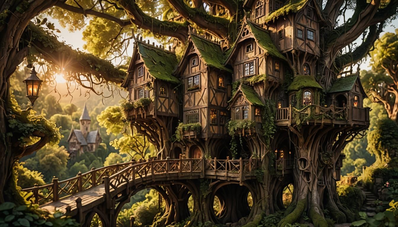 Whimsical Treehouse Architecture in Fantasy Style