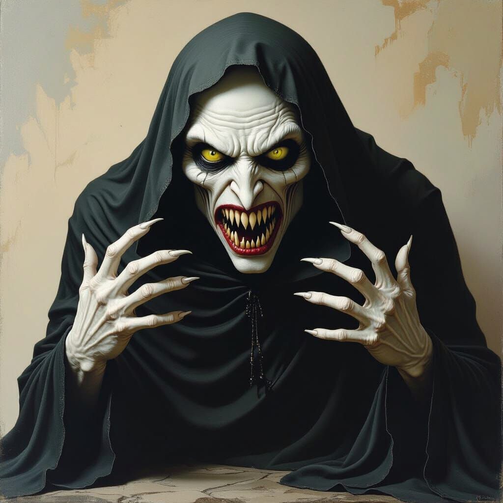 Gothic Horror Figure With Bloated Lips and Clawing Hands