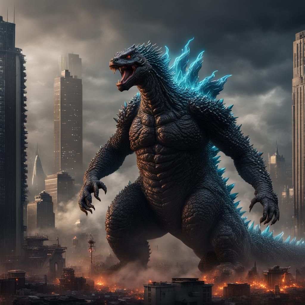 Detailed Godzilla Matte Painting in Deep Color