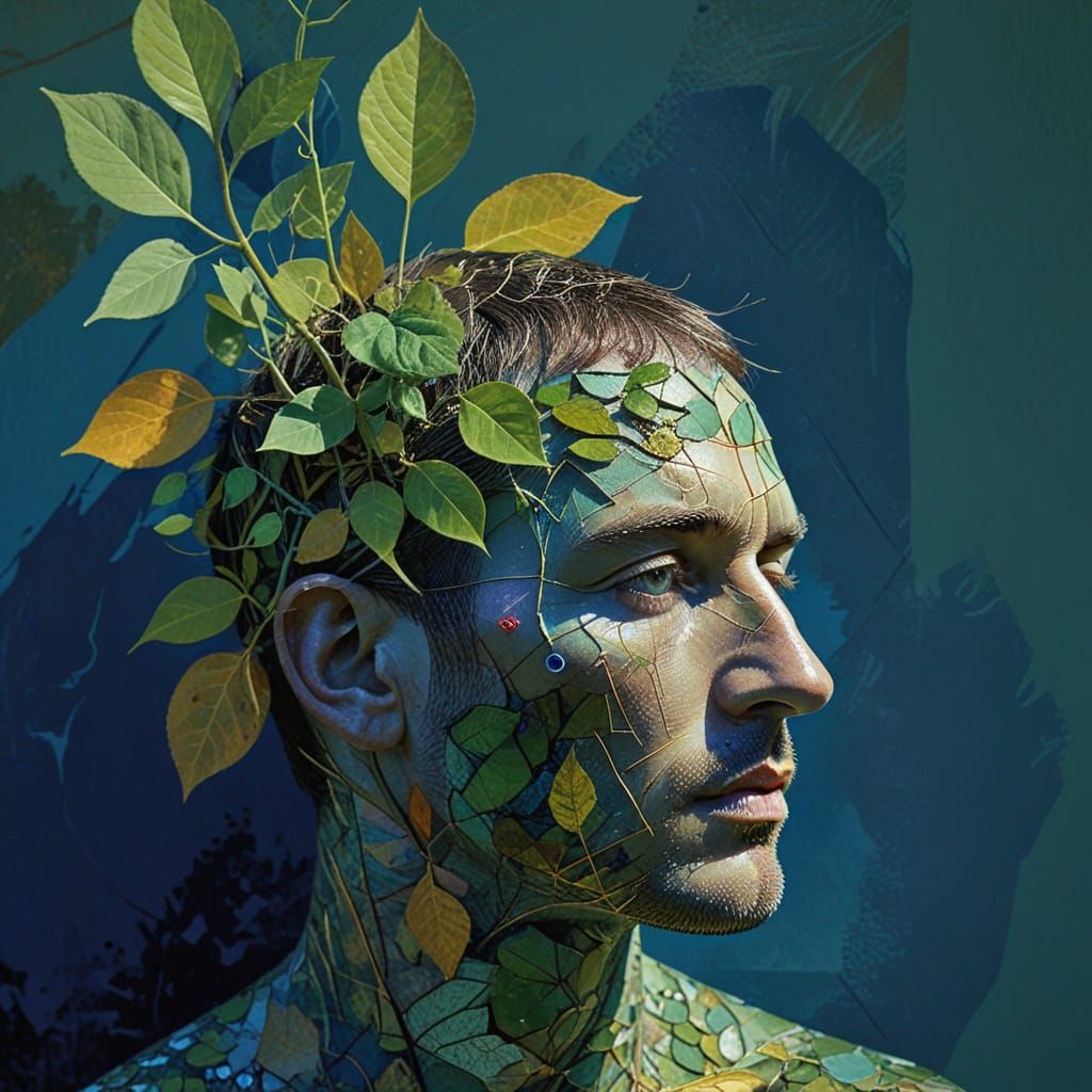 Man Enveloped by Nature in Vibrant Colors