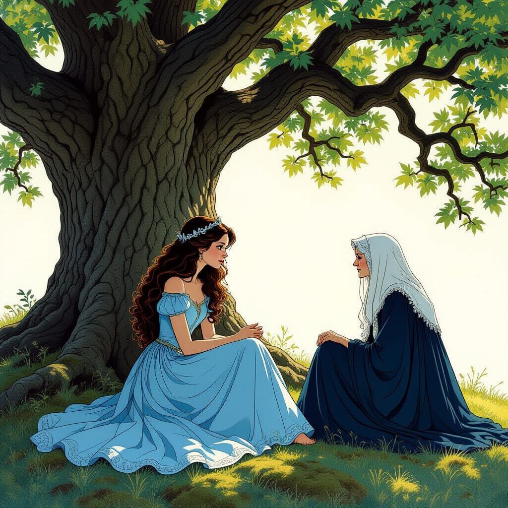 Teenage Princess Converses with Mysterious Elder Under Ancie...