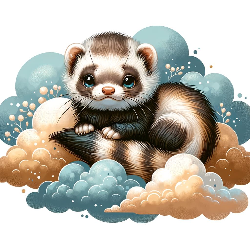 Charming Chibi Black-Footed Ferret on Celestial Clouds in Ea...