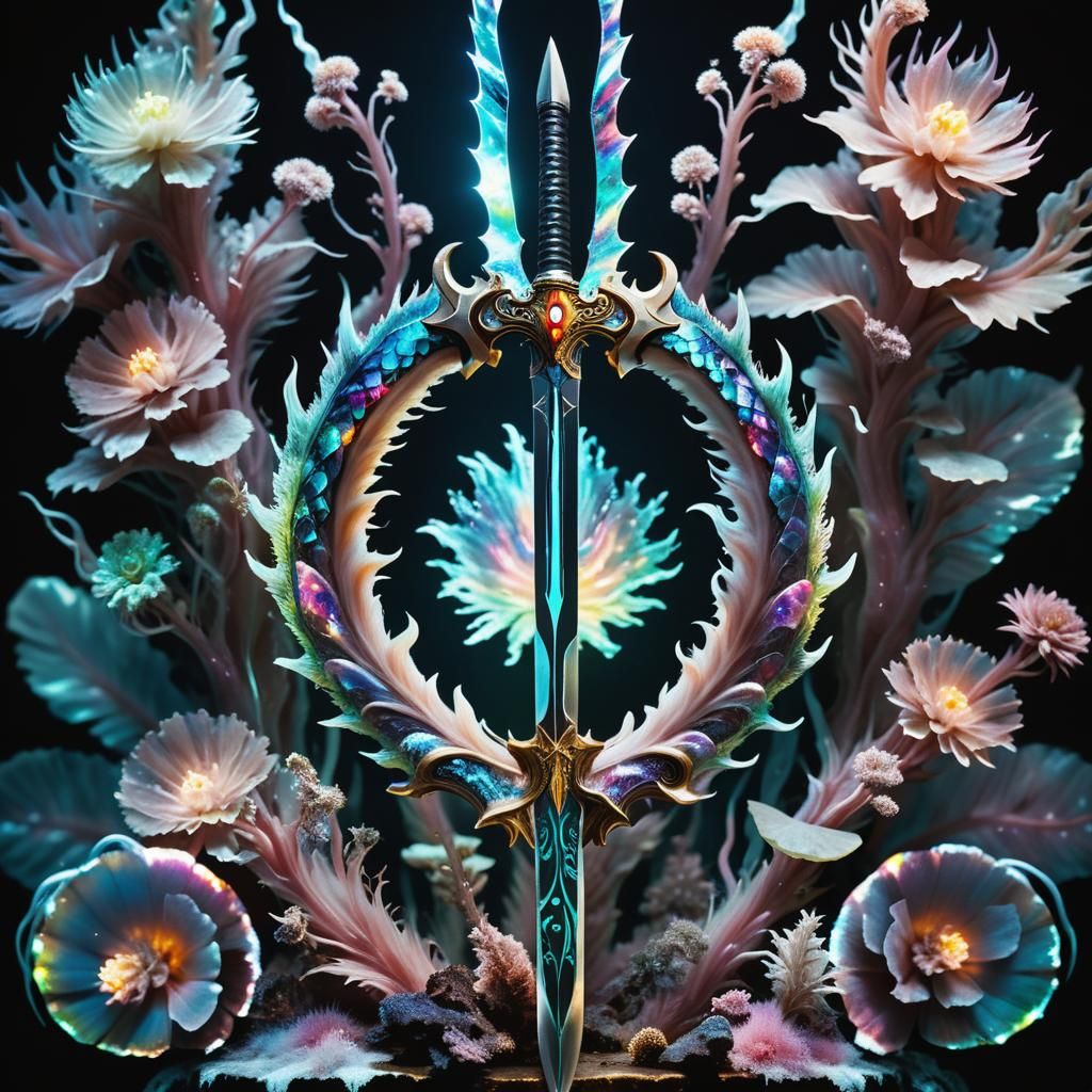 Bioluminescent Fur Sword in Surrealist Style