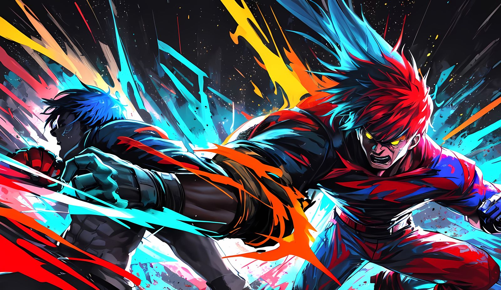 Dynamic Fighter Punches Opponent in Neon City