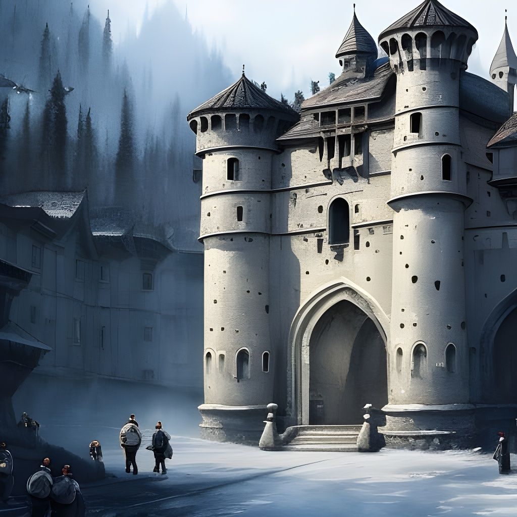 Detailed Cartoon Castle in Mixed Media Watercolor