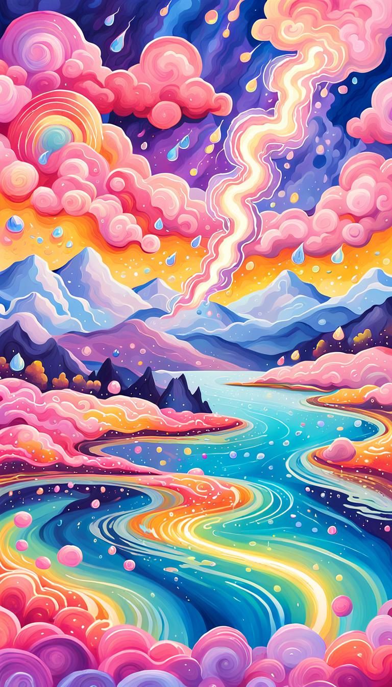 Rainbow Lightning Illuminates Whimsical Gouache Dreamscape