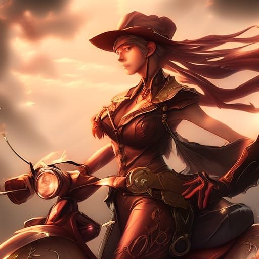 Cowgirl Riding Scooter