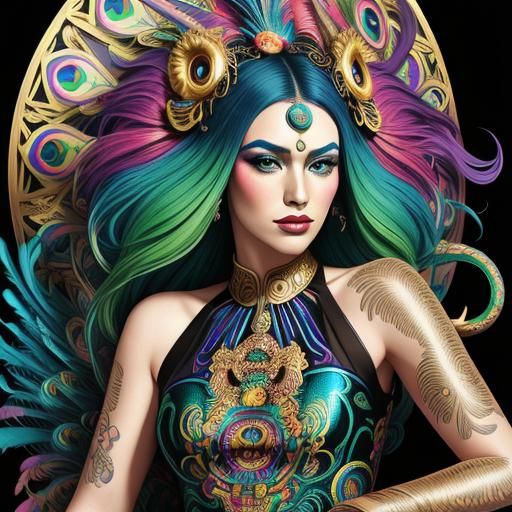 Rainbow Serpent Woman Portrait in Pop Art Style