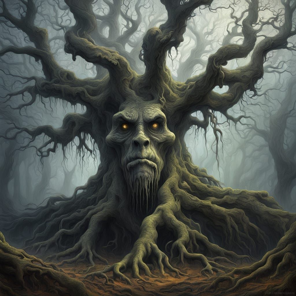 Surreal Oak Spirit in Stephen Gammell Style