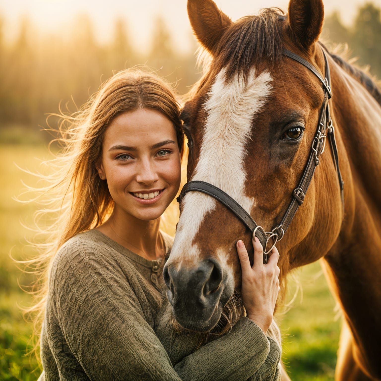 Woman's Loving Embrace with Her Horse