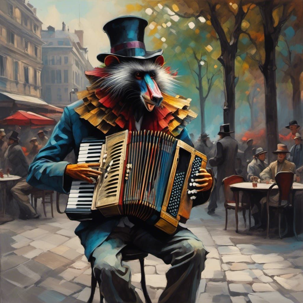 Mandrill's Accordion Serenade in Magic Realism Style