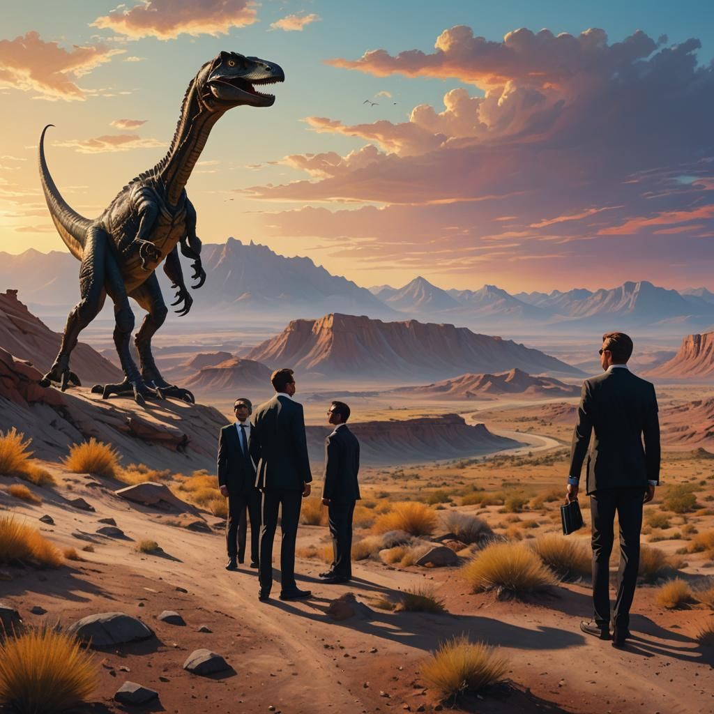 Men in Black Watching Velociraptor in Dreamscape